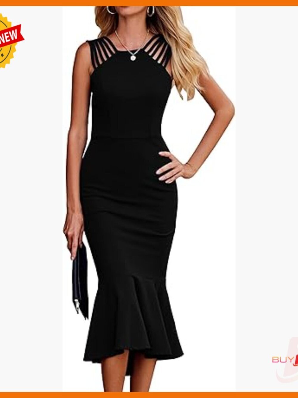 Sleeveless Midi Bodycon Dress Ruffle Hem Backless Formal Cocktail